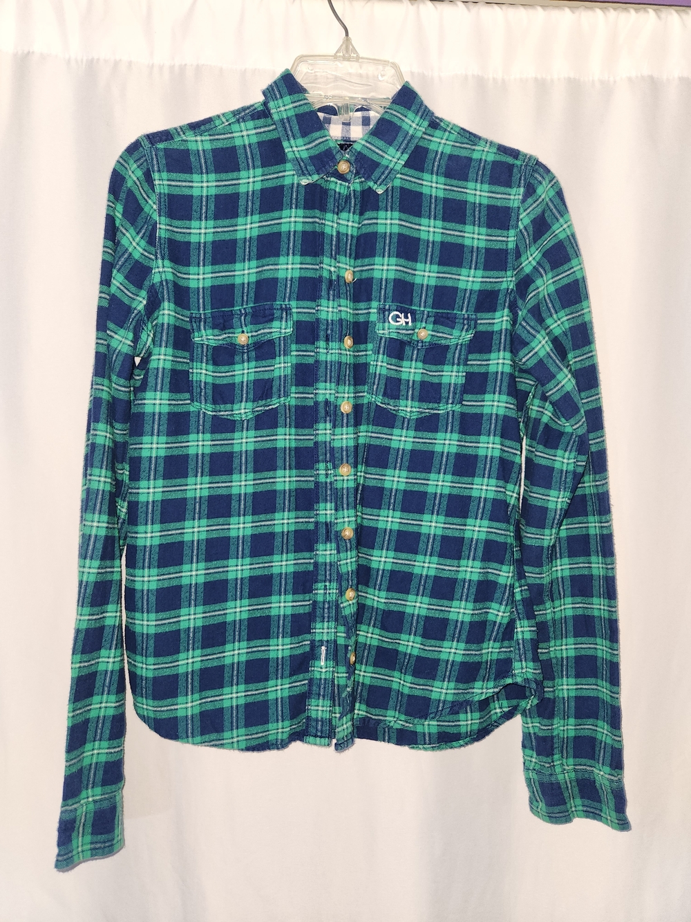 Gilly Hicks Blue and Teal Plaid Button-Down Shirt Size S #flannel #warm #school